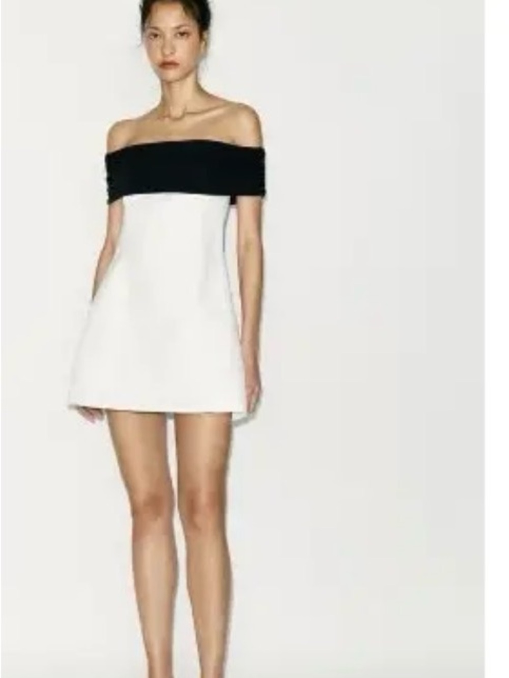 Zara Black and White One-Shoulder Mini Dress
